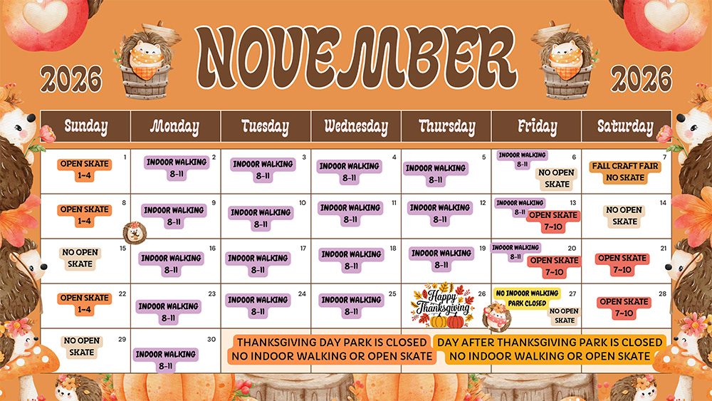 November 2026 Activity Center Calendar for Tri-Township Park November 2026 Activity Center Calendar for Tri-Township Park