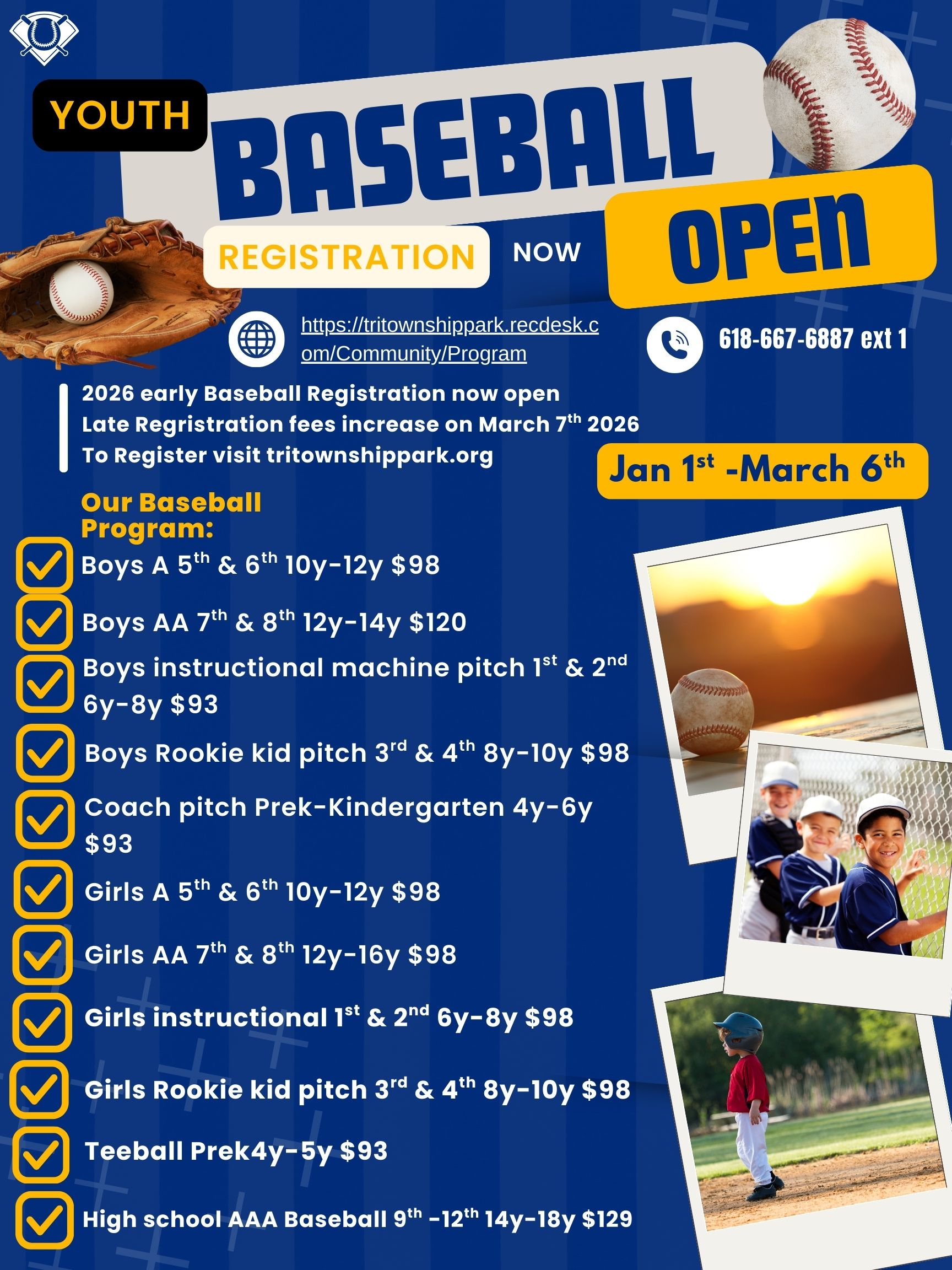 2026 Baseball, Softball & TBall at Tri-Township Park in Troy IL